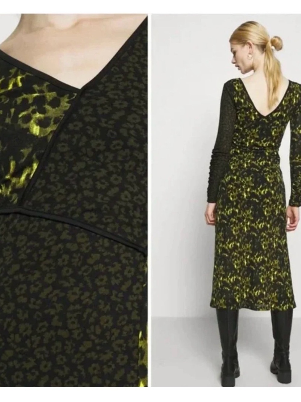 Topshop Black Dress with Olive Green Patterned Panels